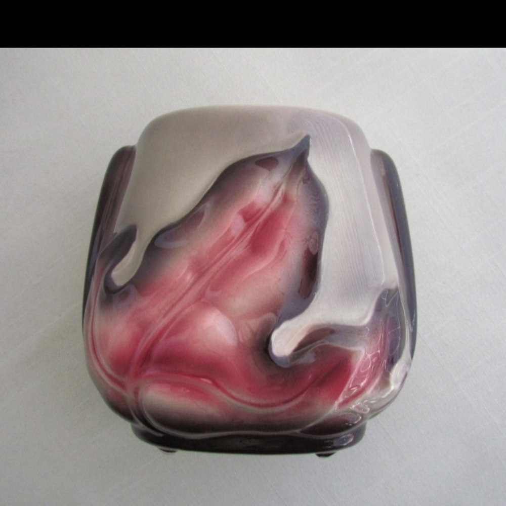 Vintage Royal Copley Harmony Leaf Vase Gray & Red 4.5"